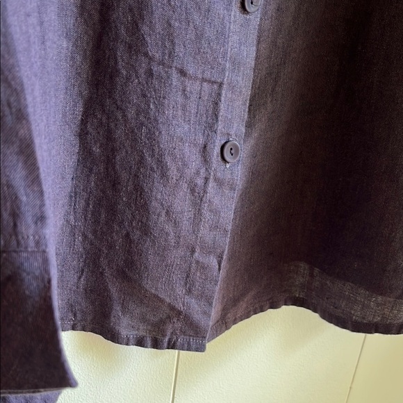 FLAX Purple Button Down 100% Linen Lagenlook Boho Office Career Shirt Sz Lg - Picture 5 of 14